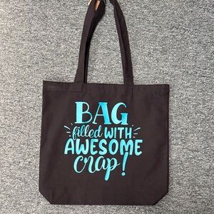 Black Tote Bag with Teal Print